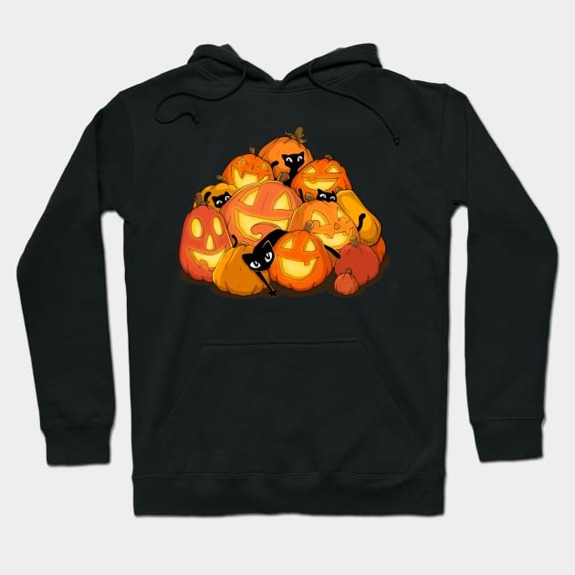 Black Cats in the Orange Pumpkin Patch Hoodie by PaperRain